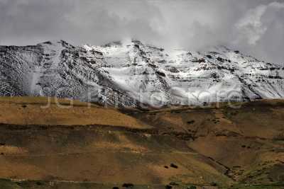 View of the mountains at the north of the village of Demul near the Spiti valley.