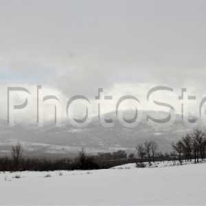 Saint Anne Hermitage hill in the Lozoya Valley after a snowfall.