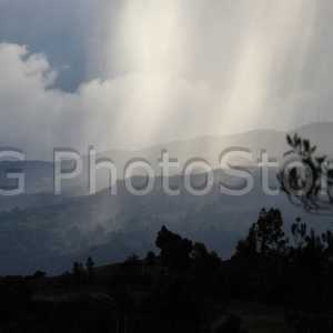 Tropical storm discharging over the mountains around Villa de Leyva.