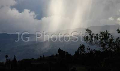 Tropical storm discharging over the mountains around Villa de Leyva.