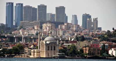 The modern city of Istanbul as seen from the Bosphorous